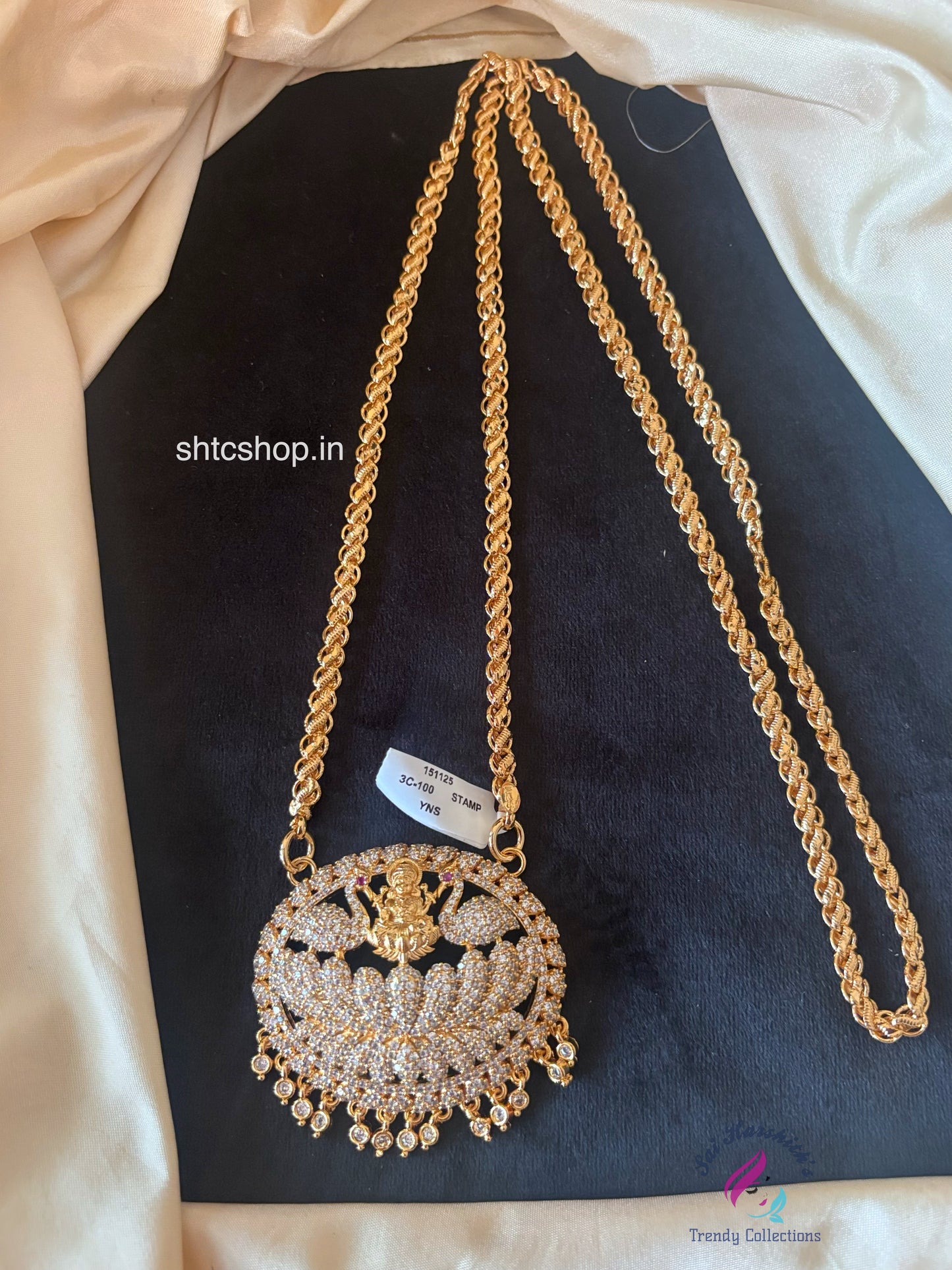 1 Gm Gold Polished 30 inches Dollar Chain with Lakshmi Annam and Lotus - SHTC1733