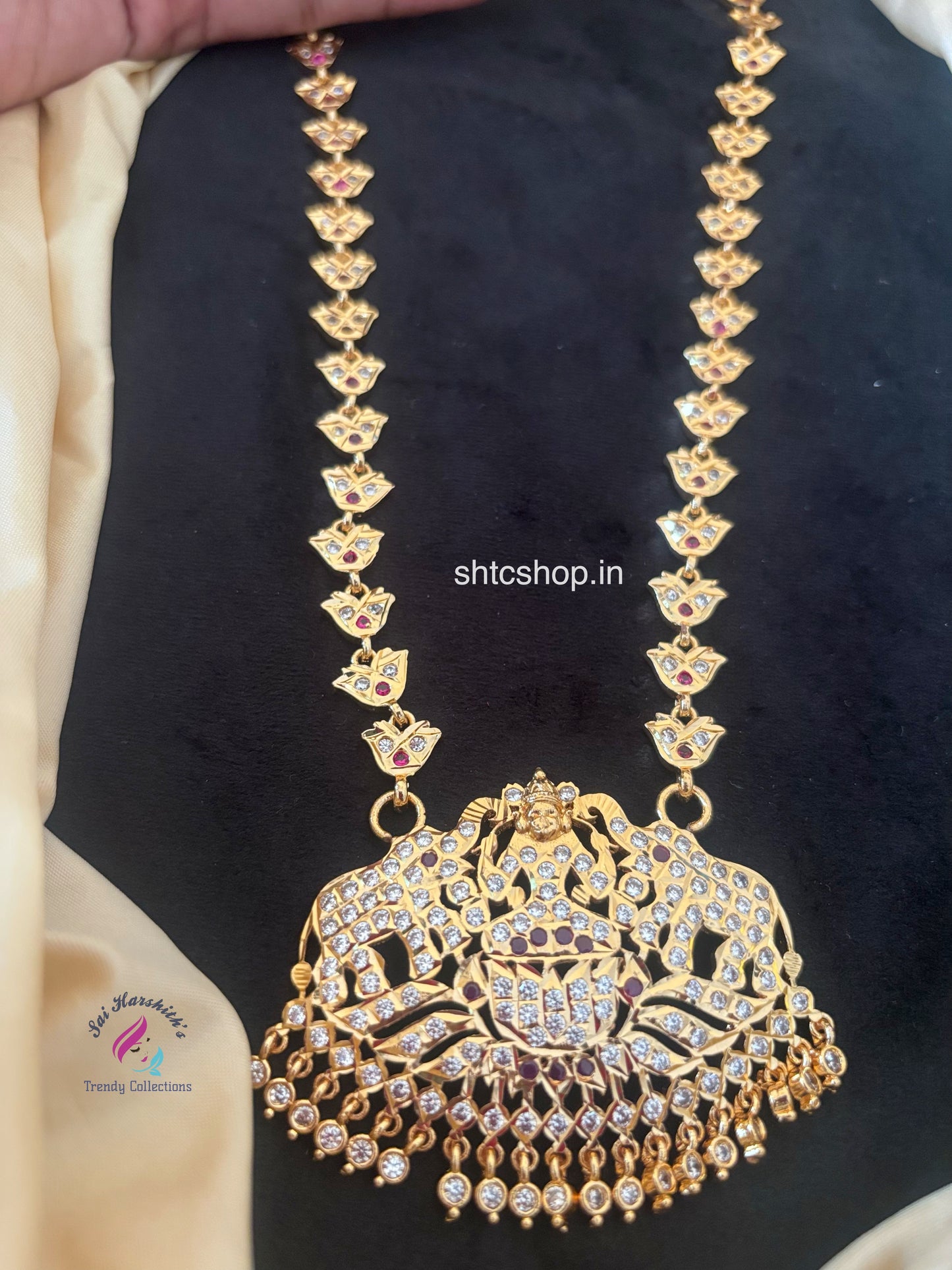 Five metal Traditional AD Stone Haram with Earrings (Back screw) - SHTC1745