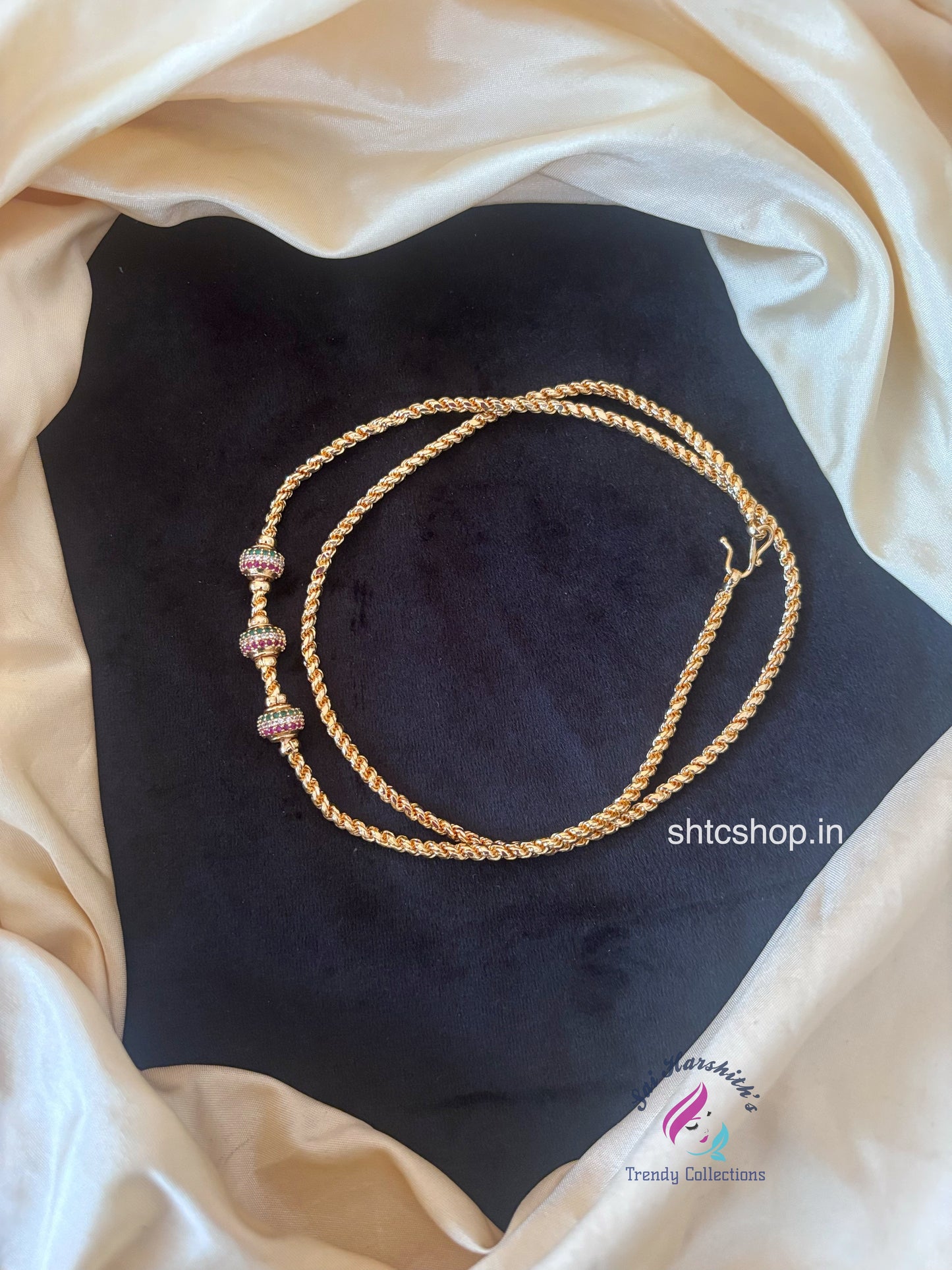 Cz 1gm gold Polished 24 inches Mugappu Chain (Multicolor) - SHTC1776