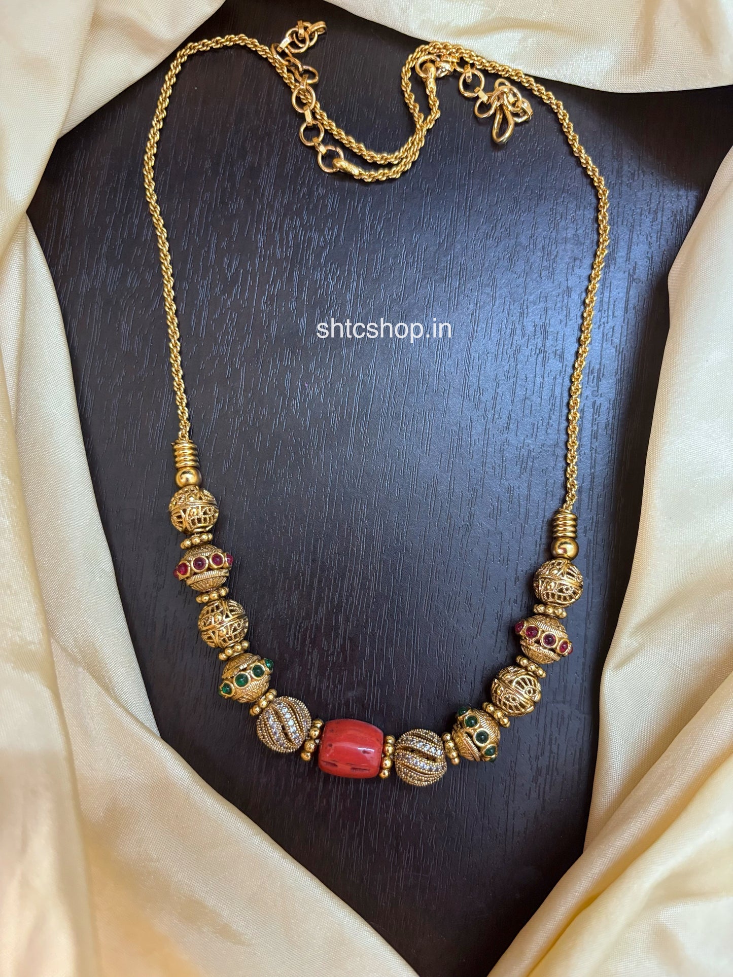 Matte Finish Goose Berry Necklace with Coral Stones - SHTC1797