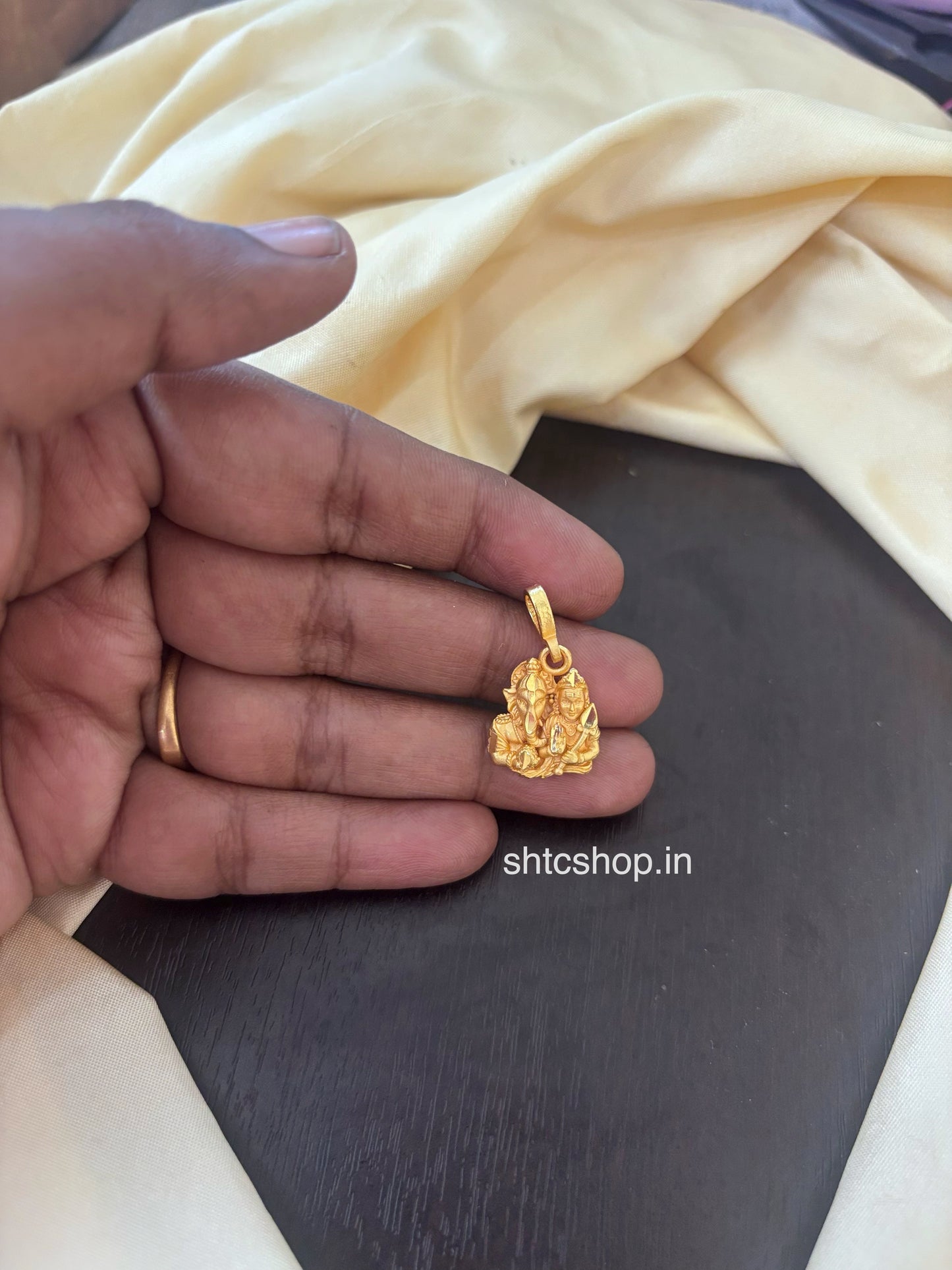 1gm Gold Polished Ganesha with Murugar Pendant - SHTC1816