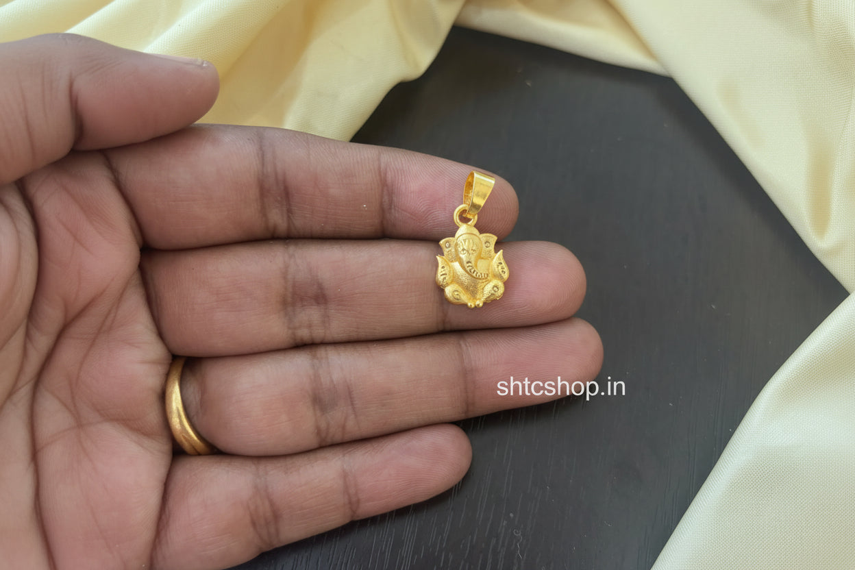 1gm Gold Polished Cute Ganesha Pendant - SHTC1818