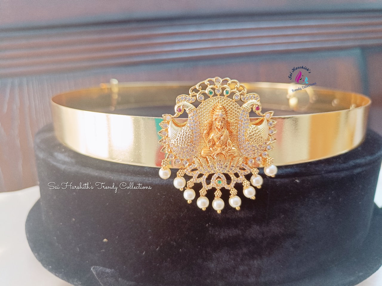 Divine Fusion Gerru & Gold Polished Lakshmi Peacock Hipbelt - SHTC185 - Sai Harshith's Trendy Collections