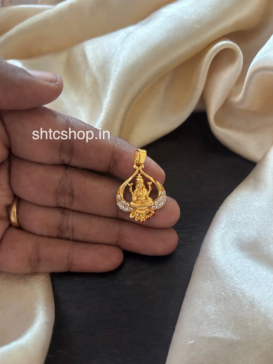 1 Gram Gold Polished Mahalakshmi Pendant with White Stones - SHTC1854