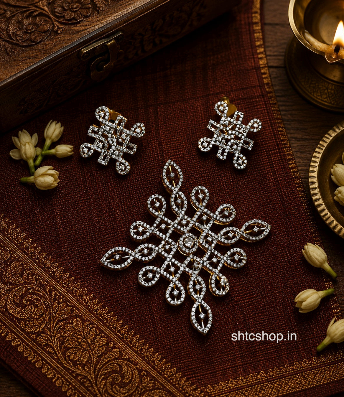 Elegant Traditional Sikku Kolam Pendant Set with Earrings – AD Stone - SHTC1880