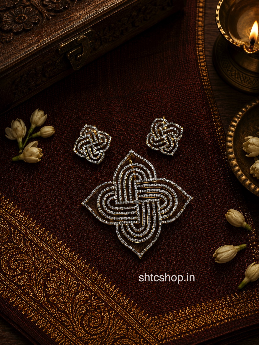 Elegant Traditional Sikku Kolam Pendant Set with Earrings – AD Stone - SHTC1881