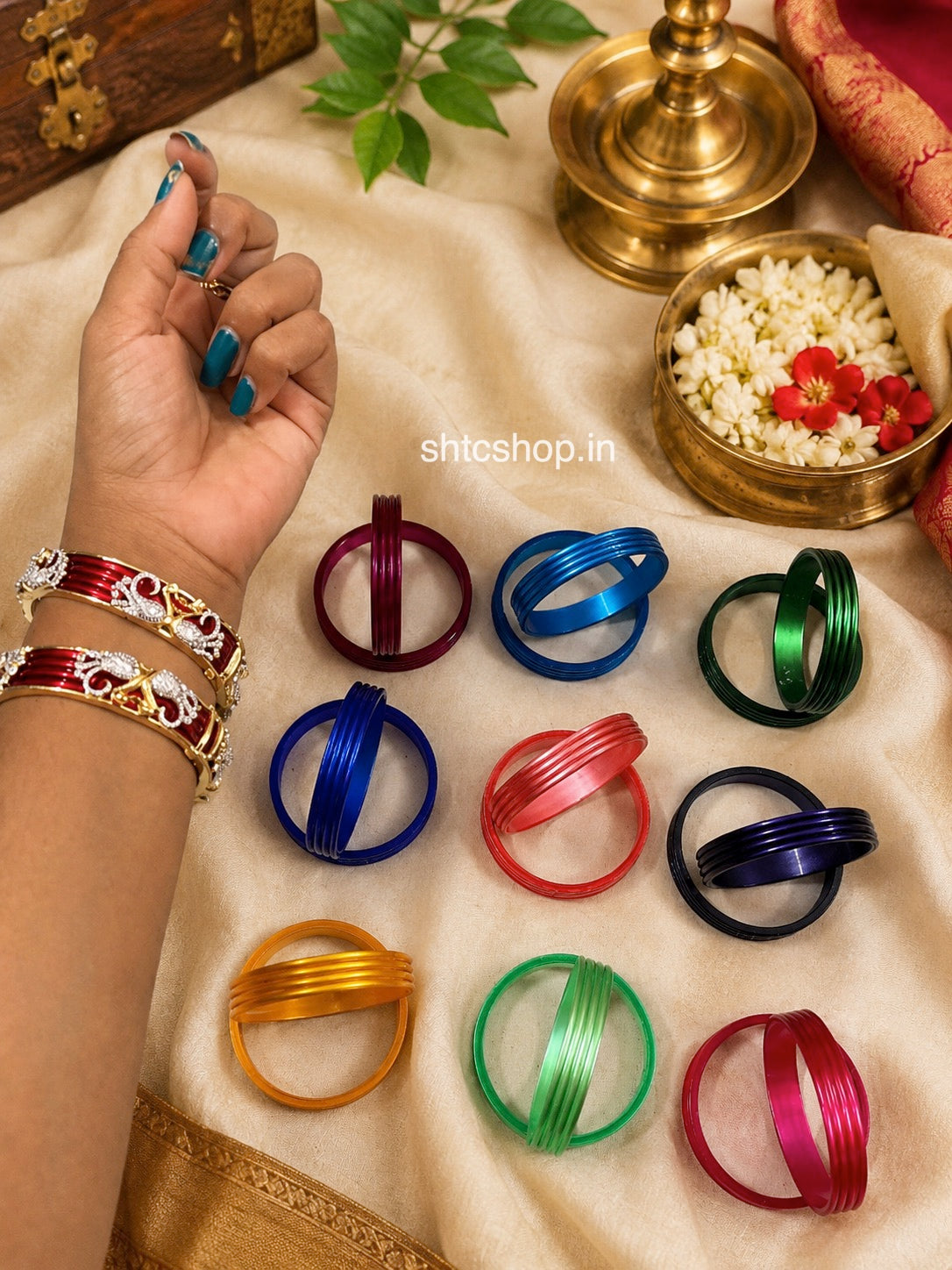 10-in-1 Interchangeable AD Stone Bangles | One Bangle with 10 Changeable Colour Rings - SHTC1904