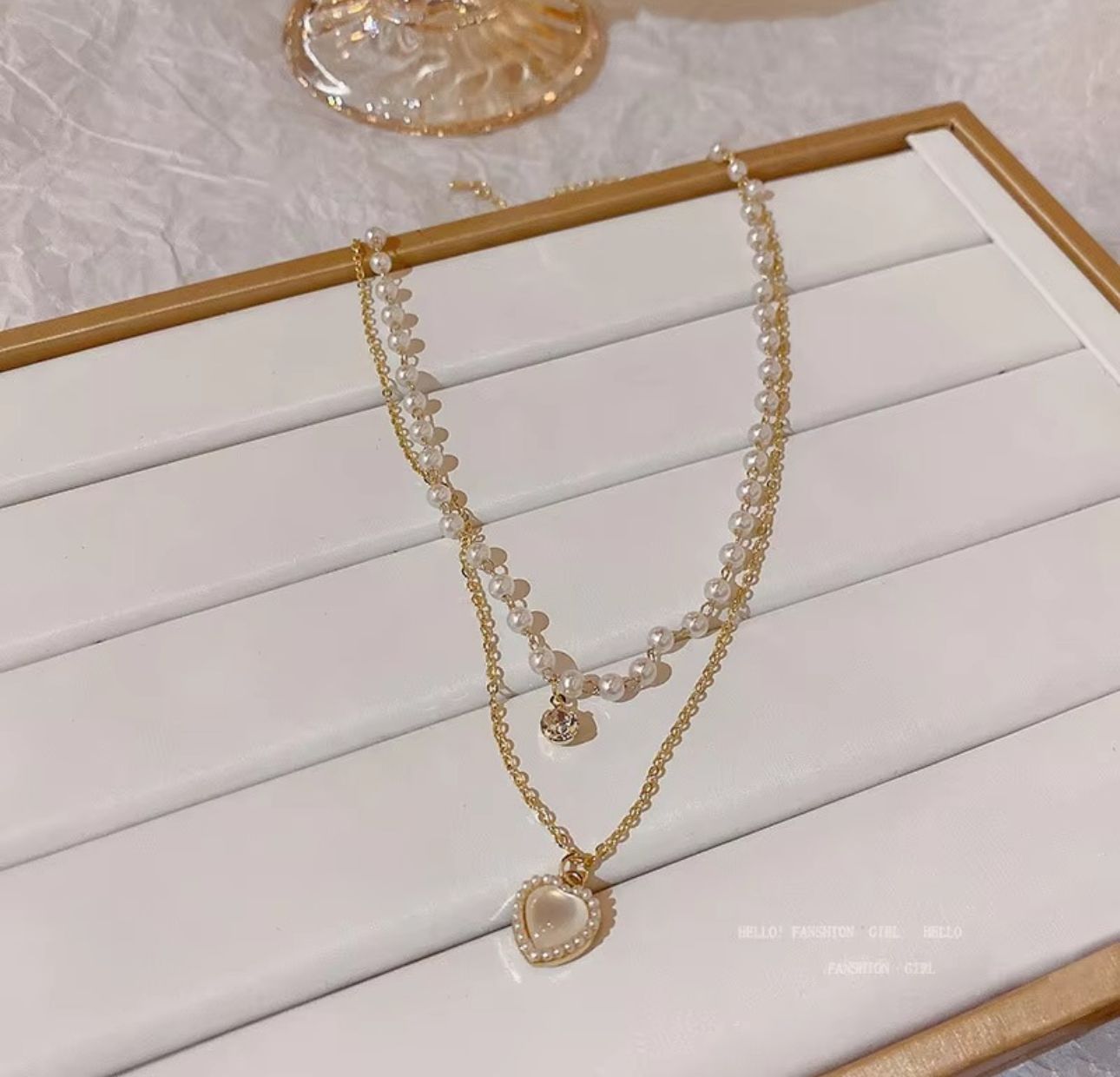 Double Layer Pearl Chain Heart Necklace - KE192 - Sai Harshith's Trendy Collections