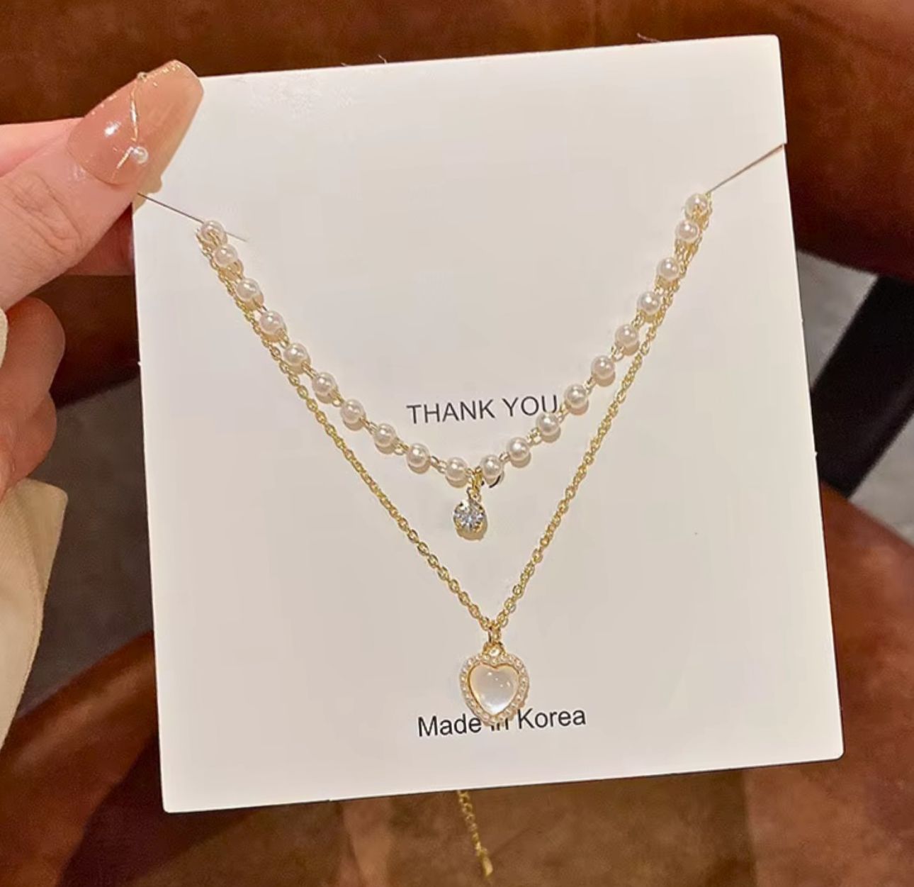 Double Layer Pearl Chain Heart Necklace - KE192 - Sai Harshith's Trendy Collections