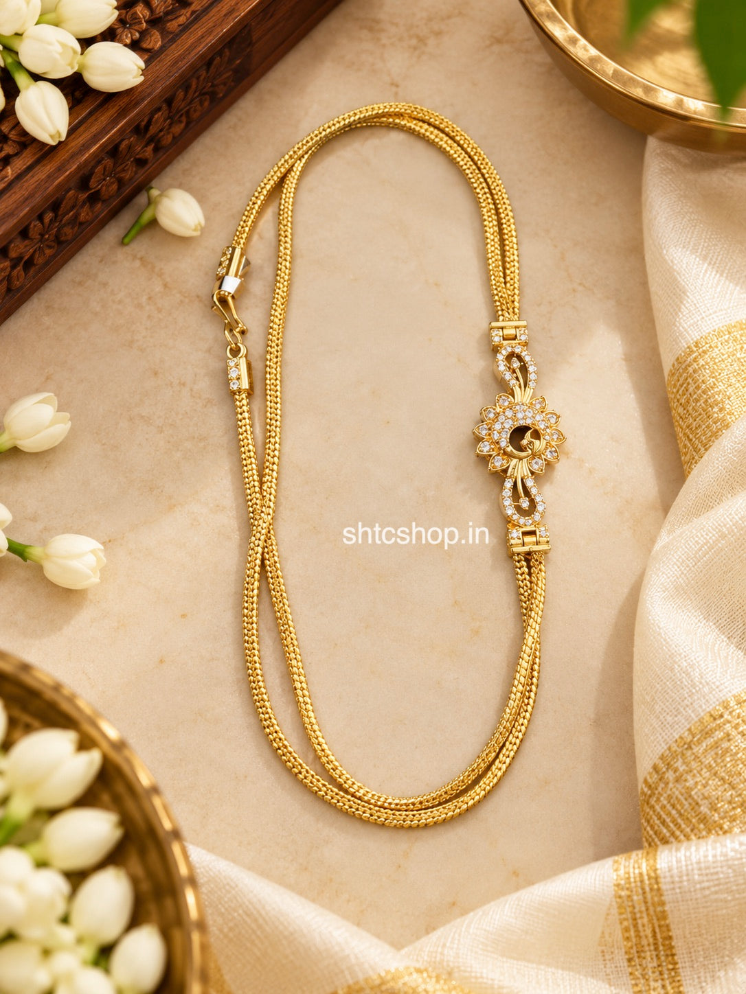 24 Inches 1GM Gold Polished Mugappu Chain | Premium Traditional (White) - SHTC1934