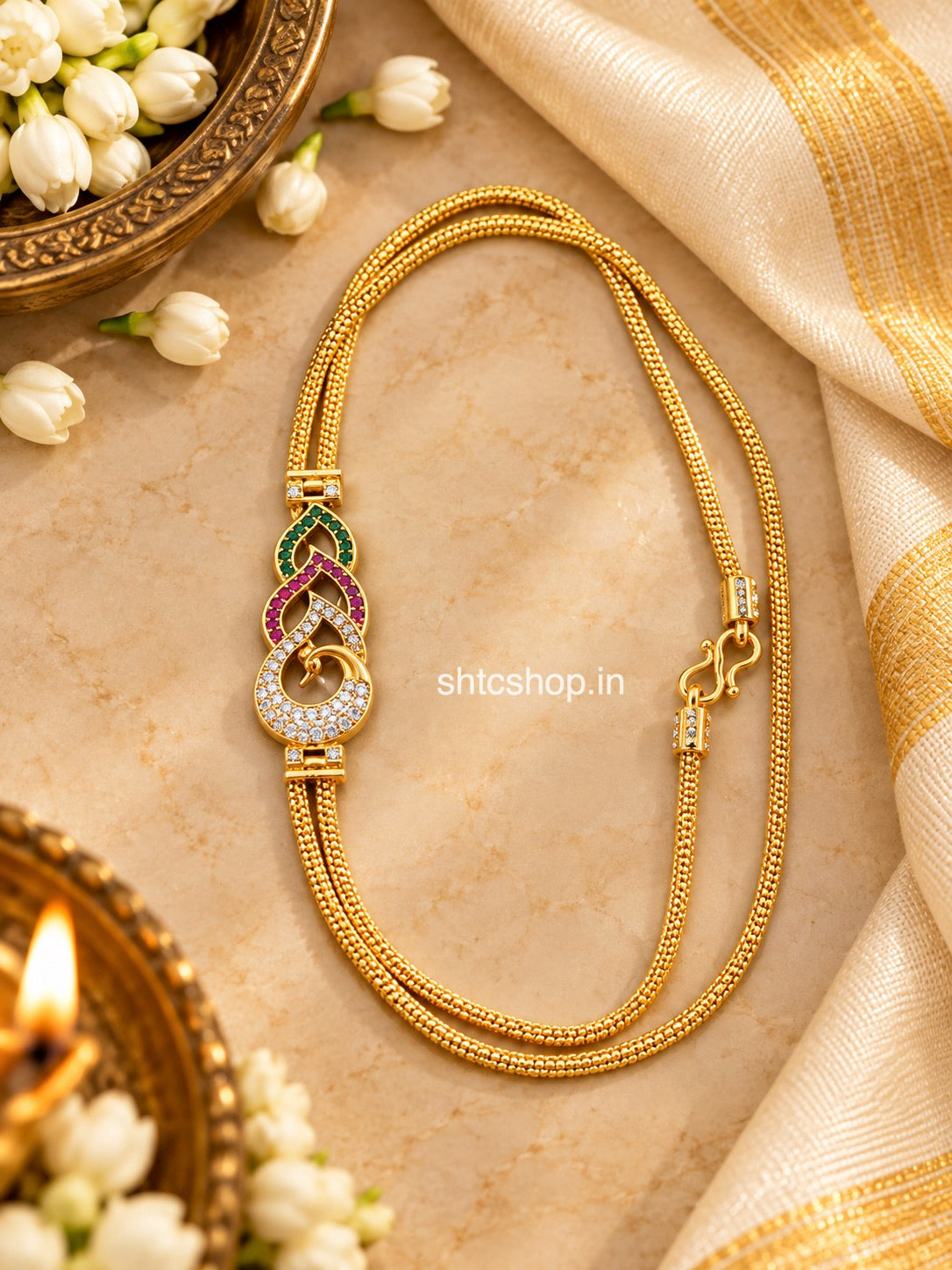 24 Inches 1GM Gold Polished Mugappu Chain | Premium Traditional (Multicolour) - SHTC1935