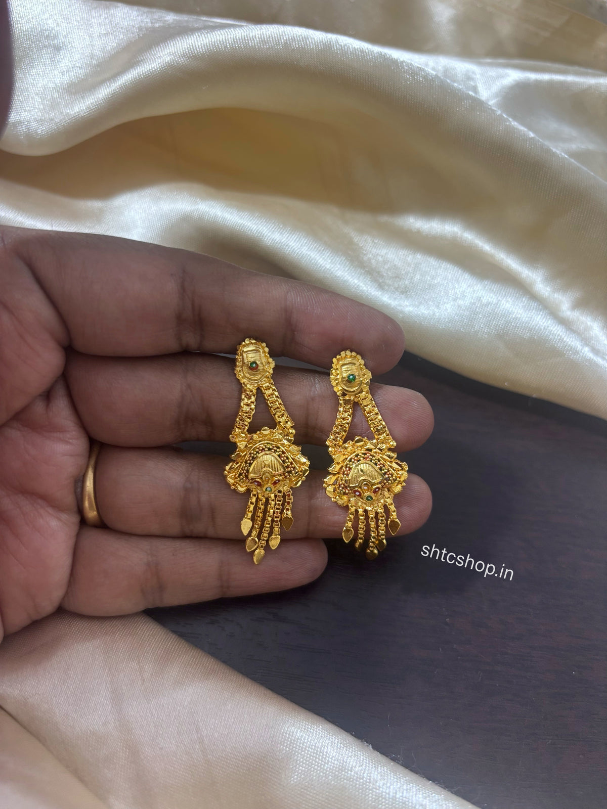 1GM Gold Polished Traditional Jhumka Style Earrings | Back Screw Type - SHTC1944