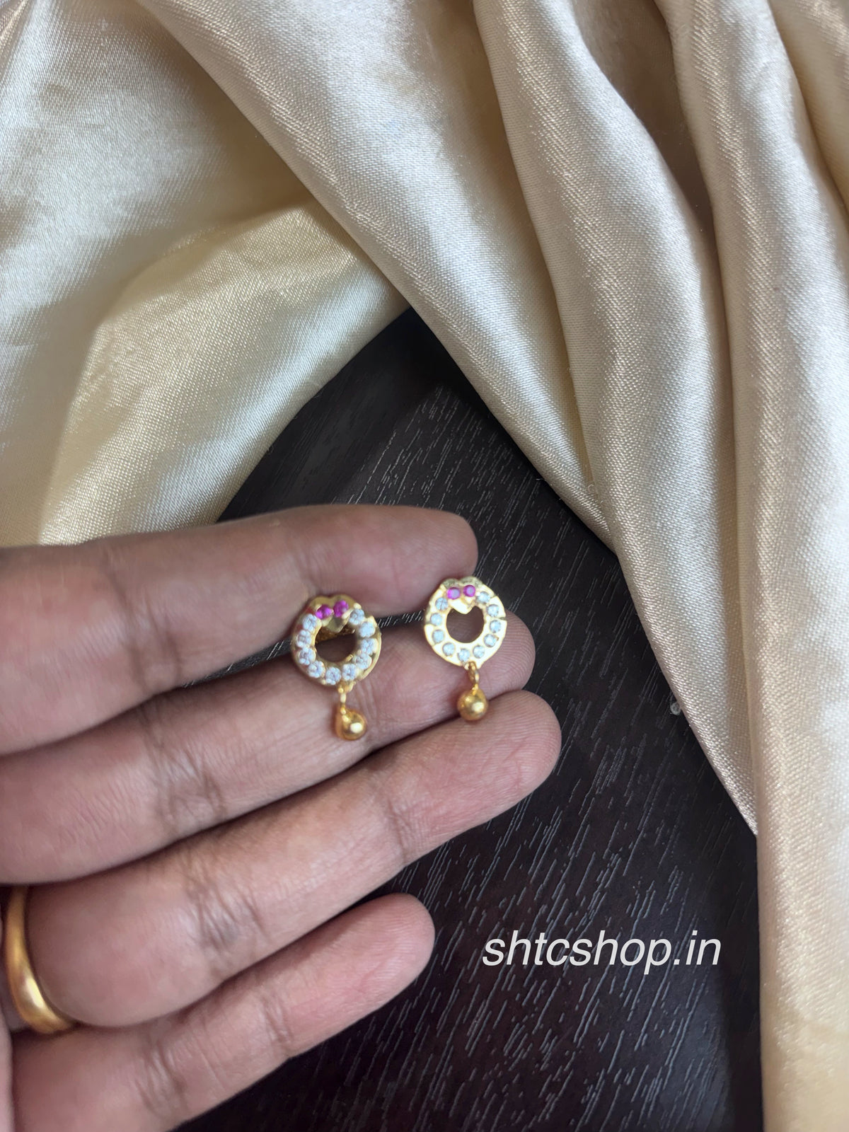 Five Metal (Impon) AD Stone Stud Earrings with Back Screw Closure – Pink Stone Traditional Earrings - SHTC1967