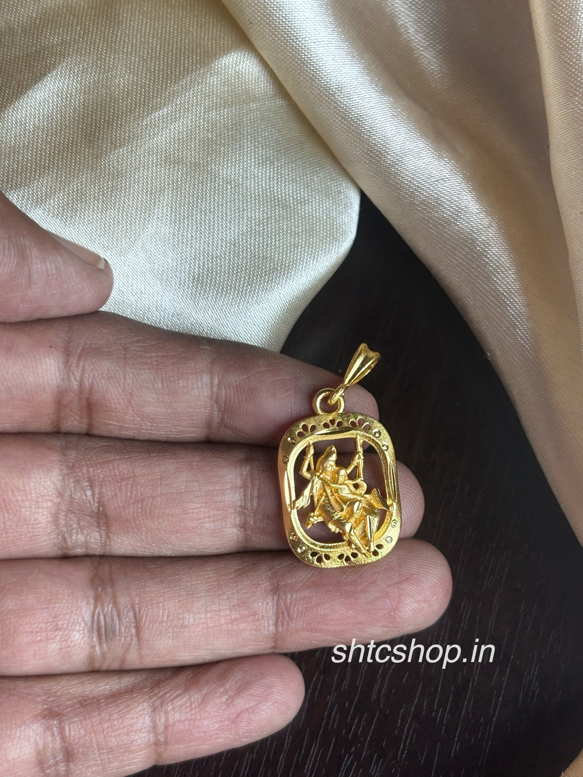 1 Gram Gold Polished Radha Krishna on Swing Pendant | Traditional Hindu God Jewellery - SHTC1978