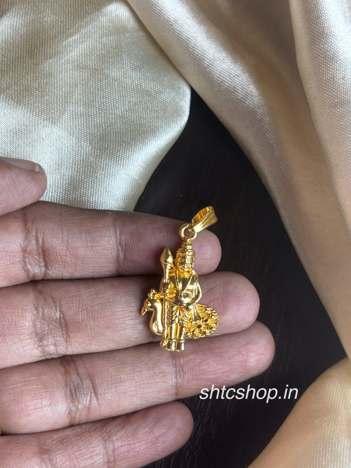 1 Gram Gold Polished Lord Murugan Pendant with Peacock | Traditional Murugan Jewellery (Small Size) - SHTC1980
