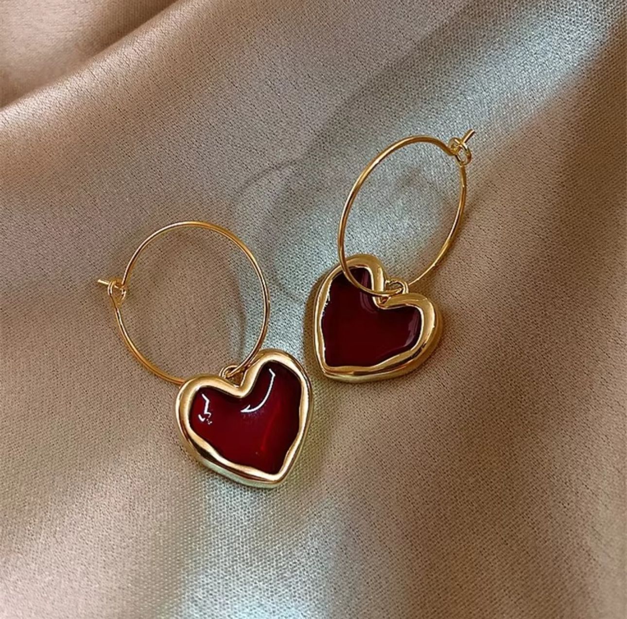 Red Heart Drops Hoops - KE198 - Sai Harshith's Trendy Collections