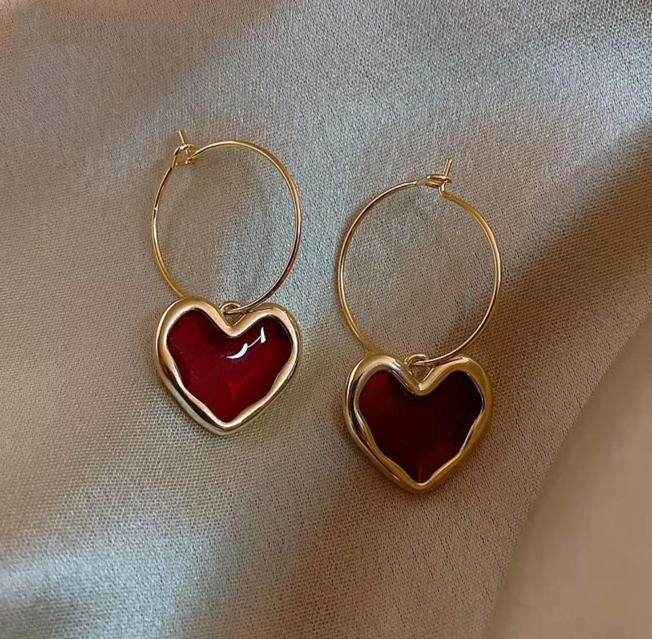 Red Heart Drops Hoops - KE198 - Sai Harshith's Trendy Collections