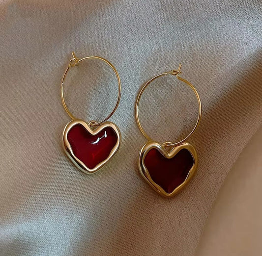 Red Heart Drops Hoops - KE198 - Sai Harshith's Trendy Collections