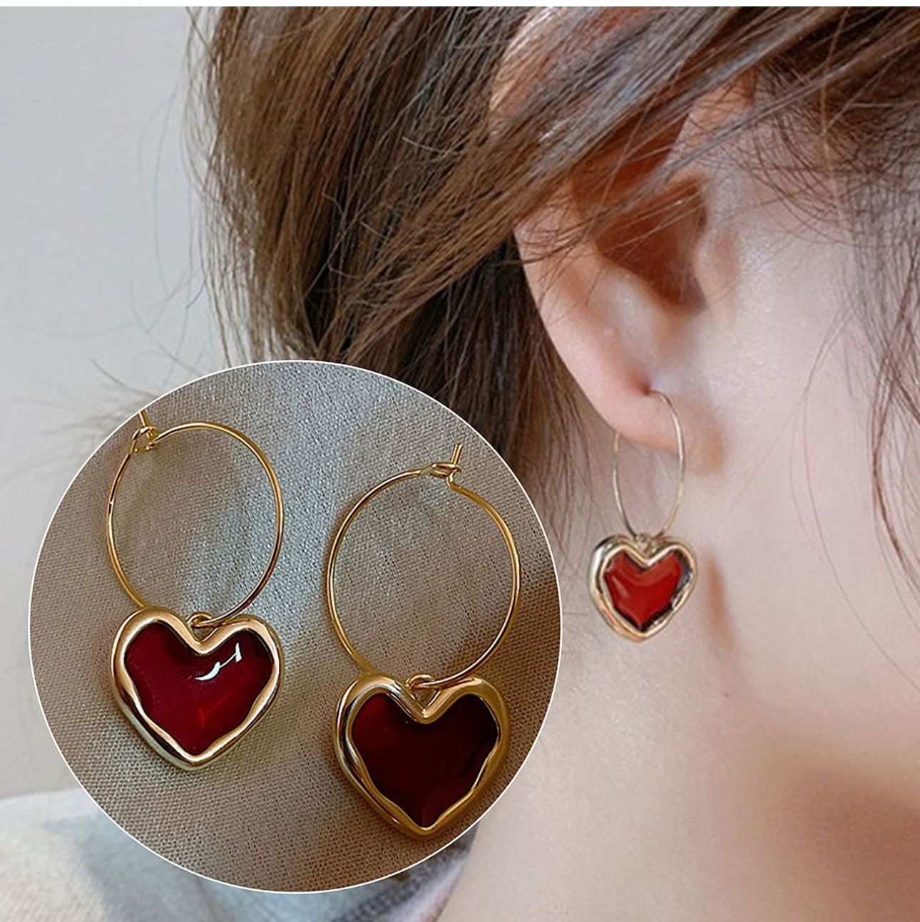 Red Heart Drops Hoops - KE198 - Sai Harshith's Trendy Collections