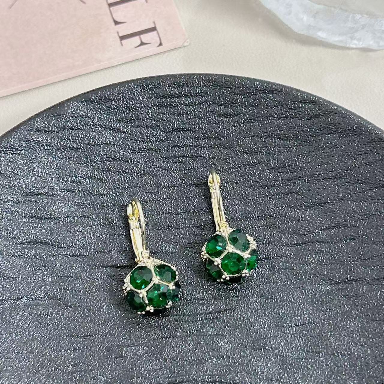 South Korea Retro Color Circle Crystal Earrings - Green - KE529