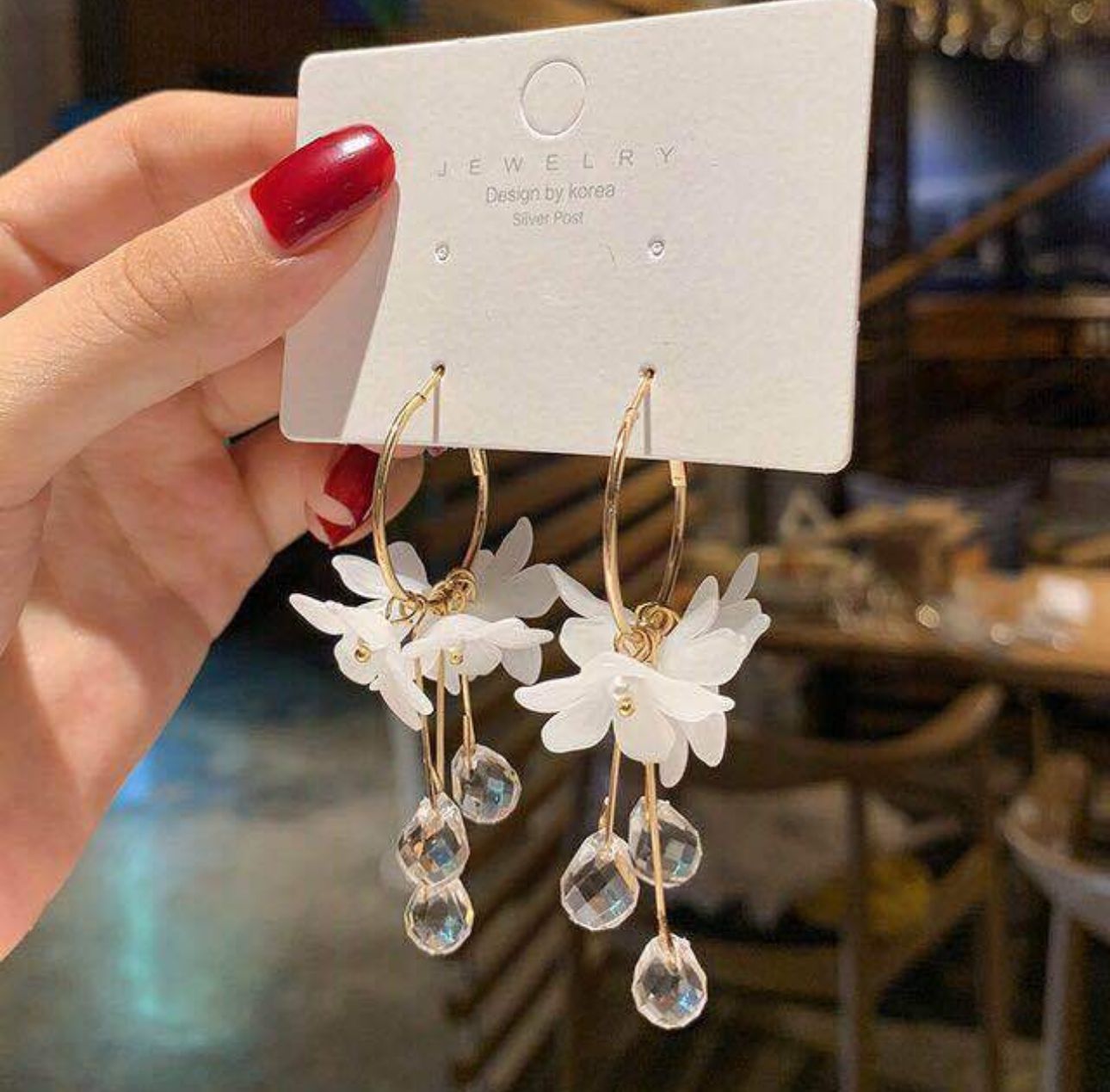 Korean Flower Drop Hoop Earrings - KE200 - Sai Harshith's Trendy Collections