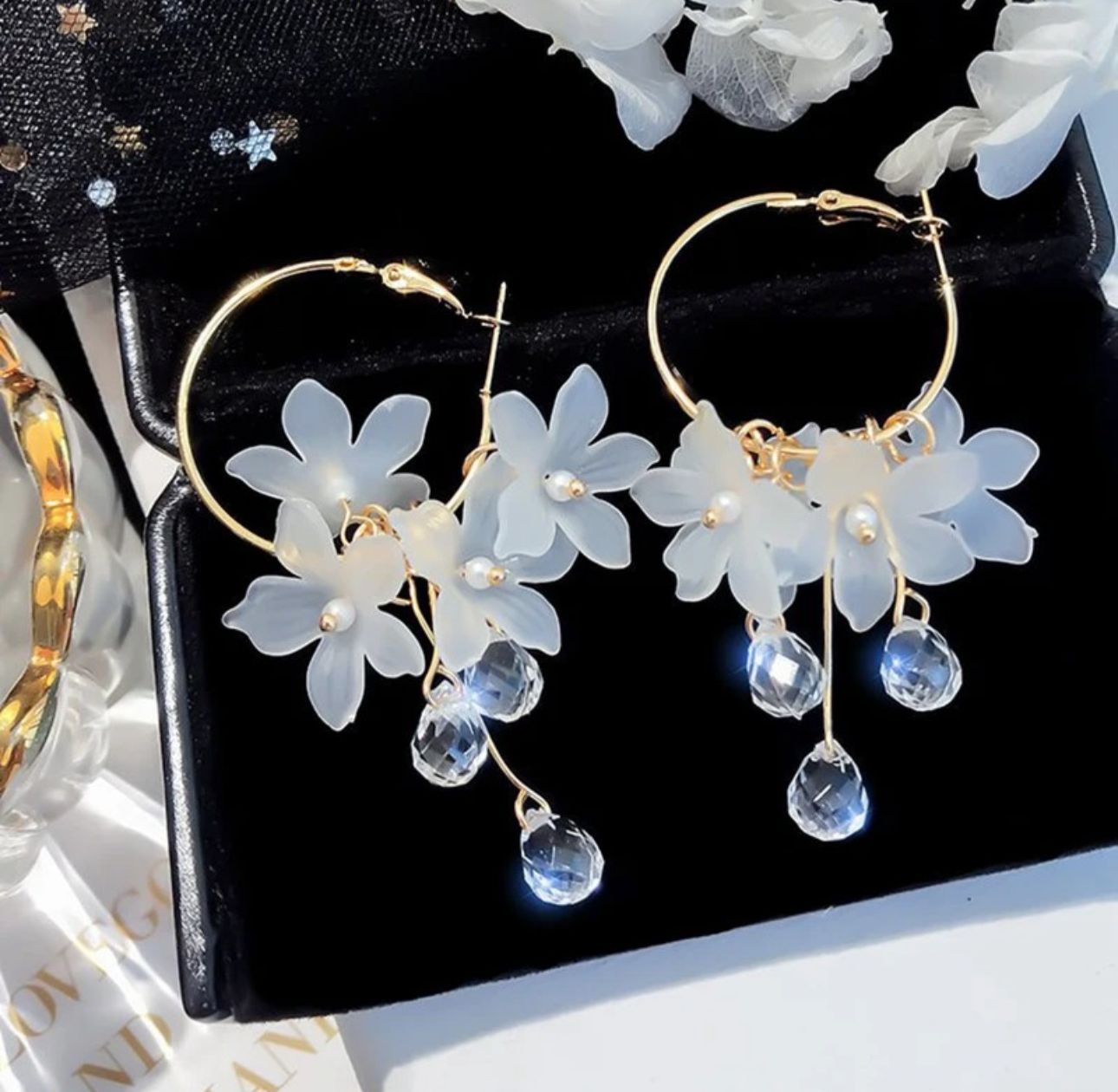 Korean Flower Drop Hoop Earrings - KE200 - Sai Harshith's Trendy Collections