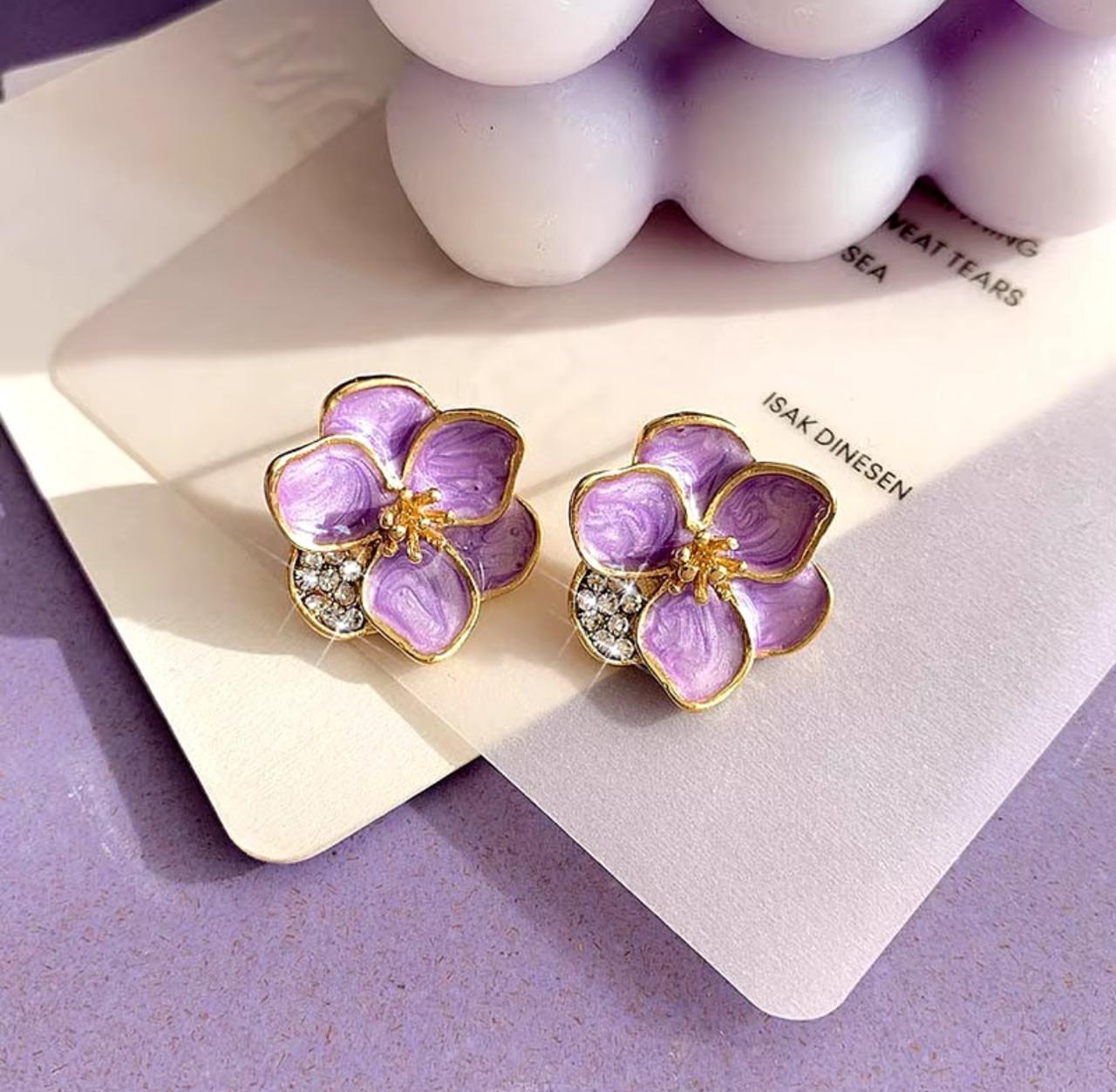 Lavender Enamel Floral Korean Studs - KE296 - Sai Harshith's Trendy Collections