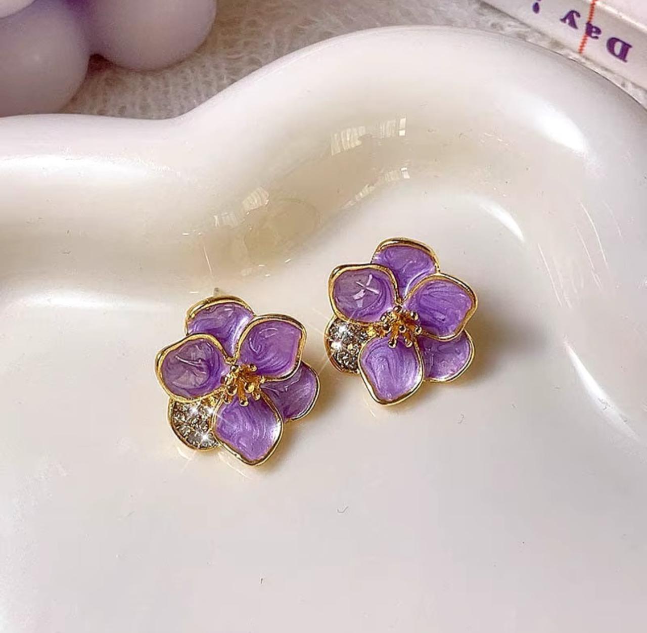 Lavender Enamel Floral Korean Studs - KE296 - Sai Harshith's Trendy Collections