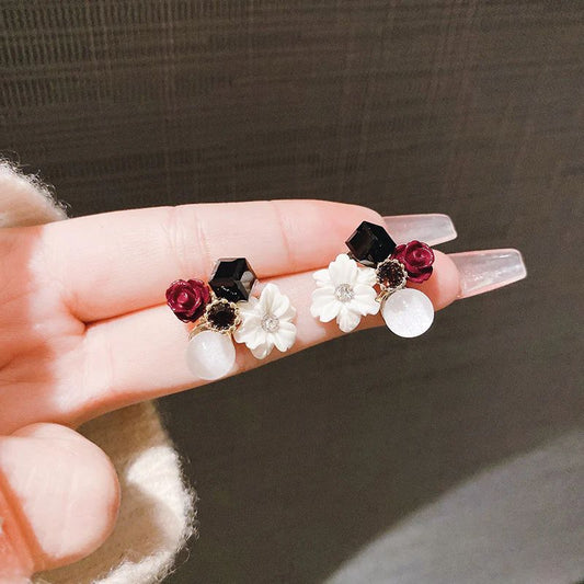 Retro white crystal flower Korean earrings - Multi colour - KE315 - Sai Harshith's Trendy Collections