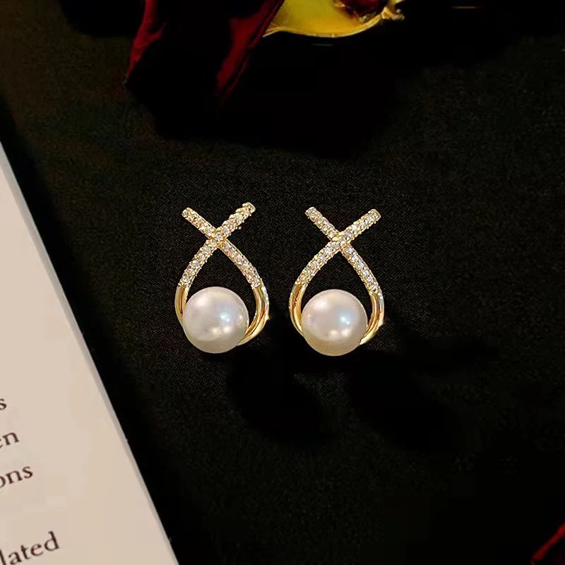 High-grade cross pearl Korean earrings - KE322