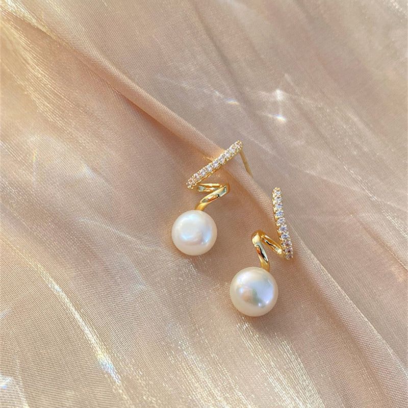 Twisted diamond pearl Korean earrings - KE324