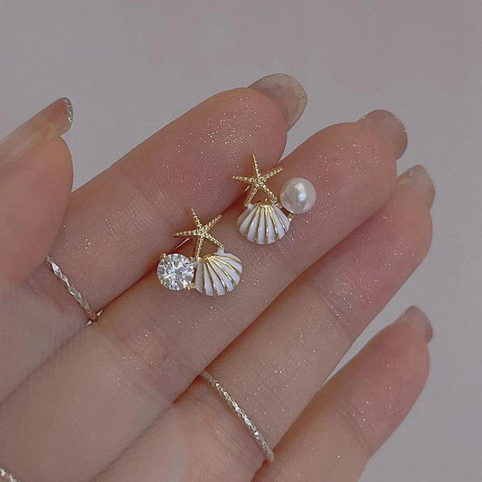 Starfish shell dream Korean earrings - White - KE325 - Sai Harshith's Trendy Collections