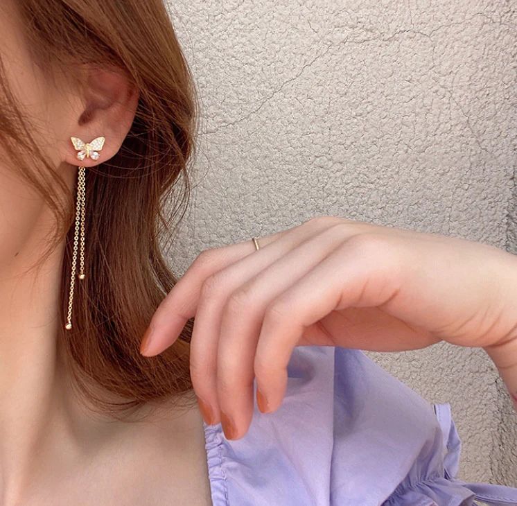 Fairy tassel long Korean earrings - KE332