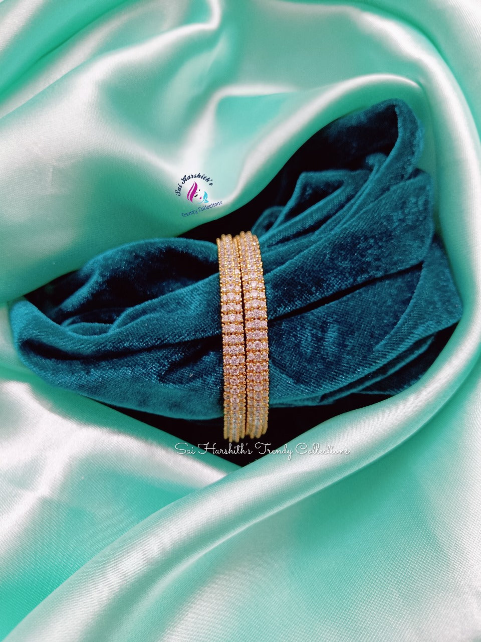 Gold Finish Cz Bangles - SHTC335 - Sai Harshith's Trendy Collections