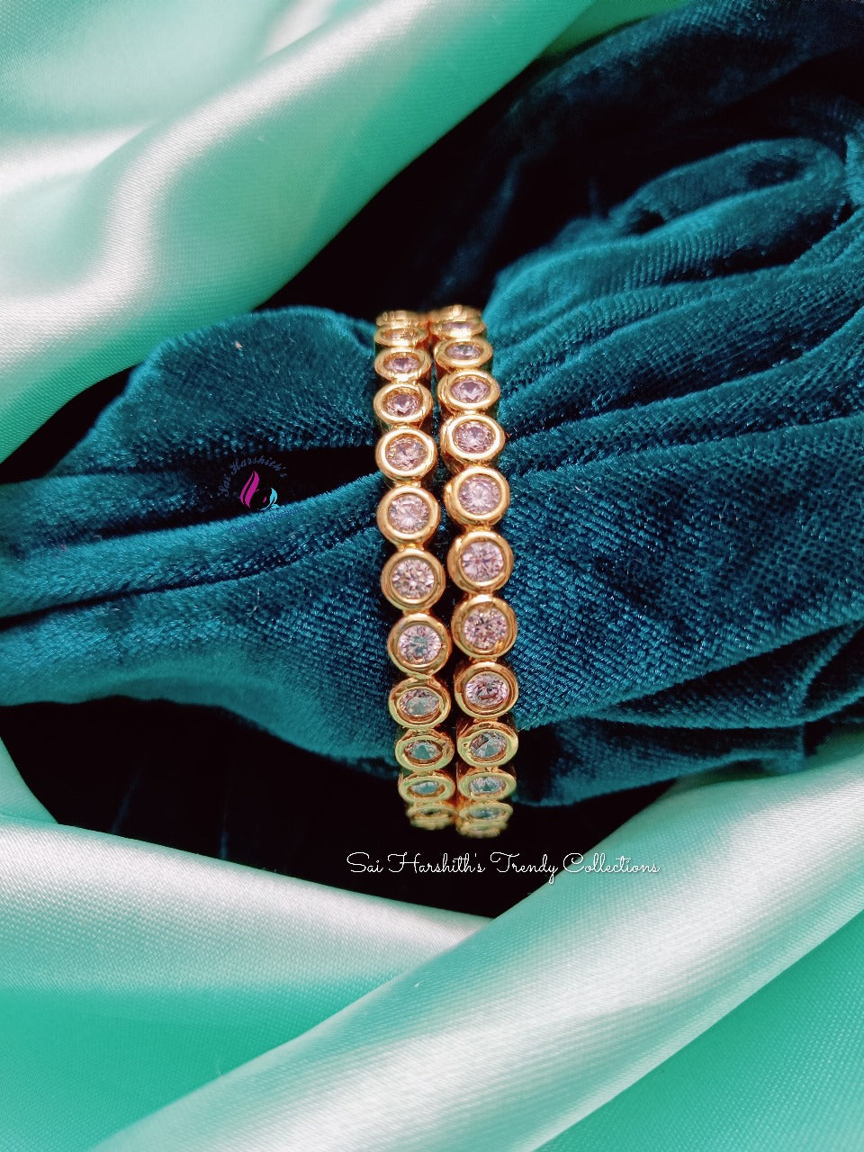 Gold Finish Cz Bangles - SHTC337 - Sai Harshith's Trendy Collections