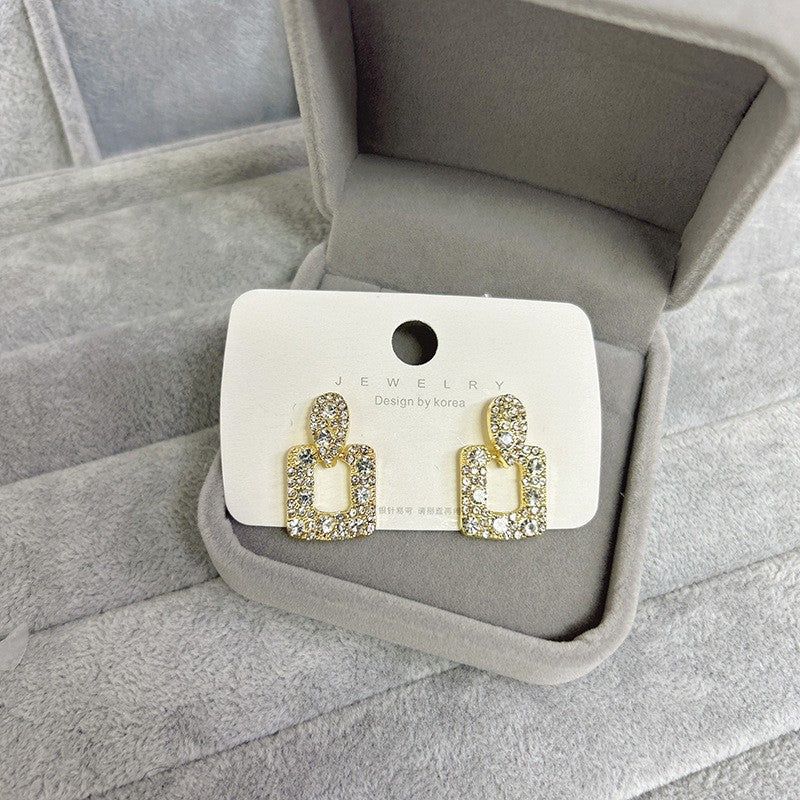 French Retro Geometric Square Diamond Earrings - KE337