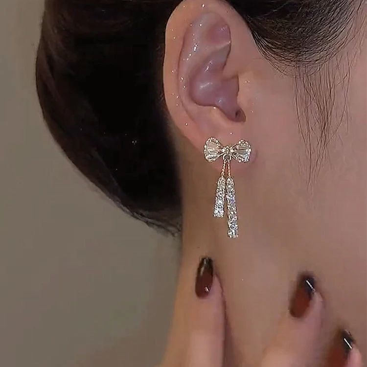 Bowknot diamond crystal Korean earrings - KE343