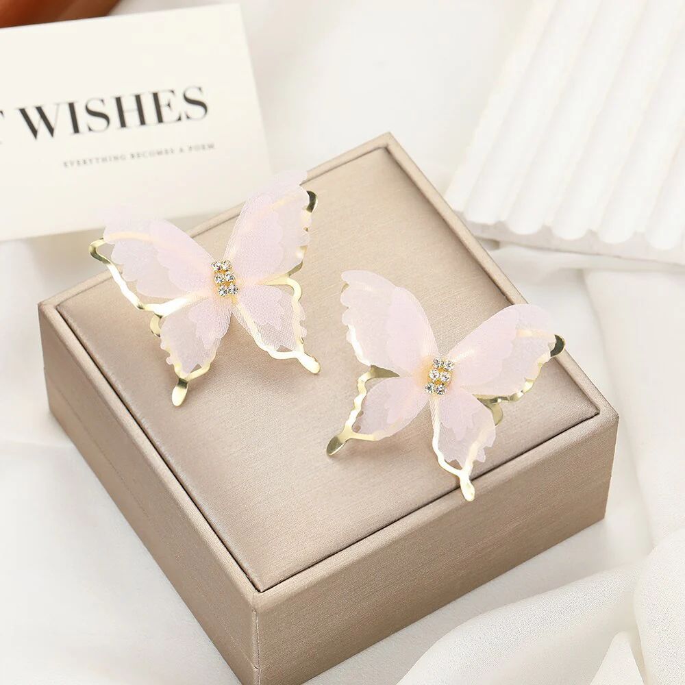 Silk yarn butterfly super fairy earrings - Pink Colour - KE346