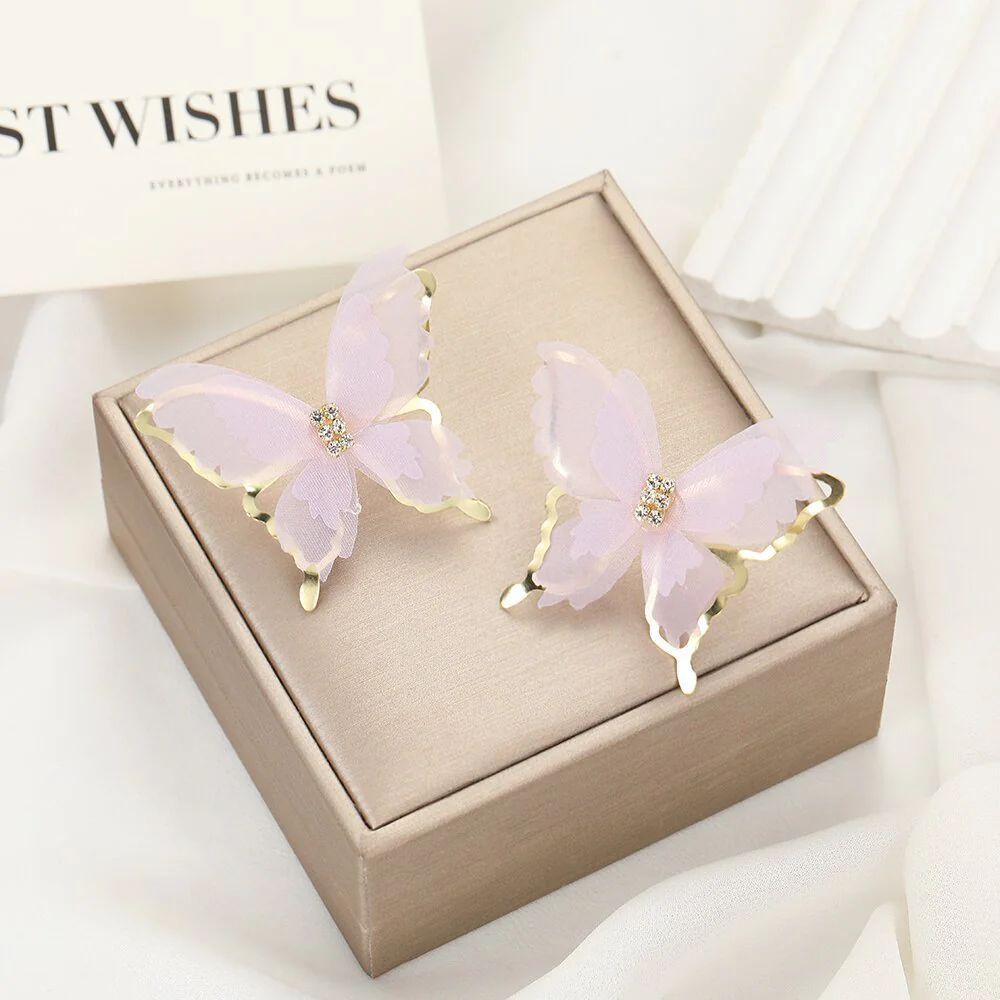 Silk yarn butterfly super fairy earrings - Purple Colour - KE347