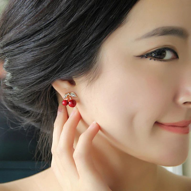 Red cherry Korean earrings - KE349
