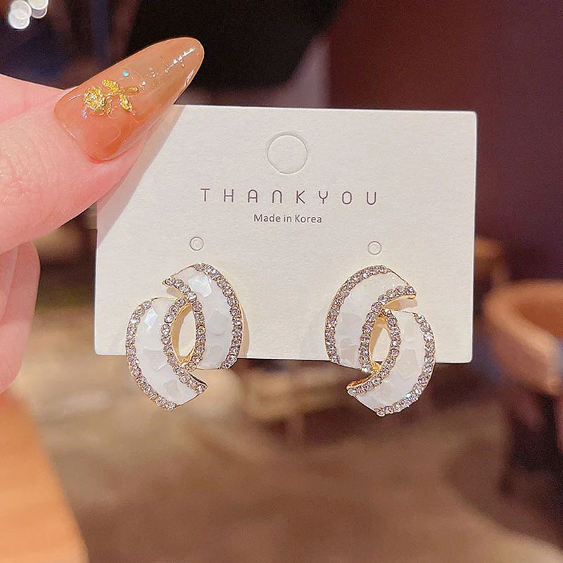 French oil drop fashion simple retro Korean earrings - White colour - KE352