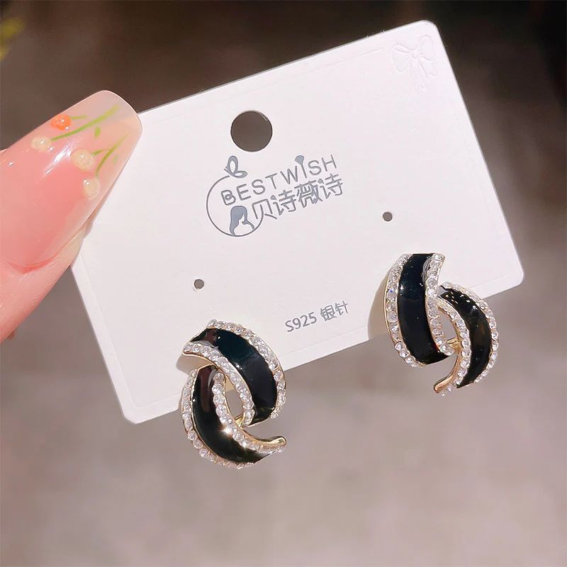 French oil drop fashion simple retro Korean earrings - Black colour - KE353