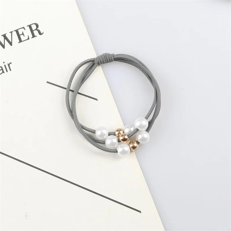 Grey Colour - Three-line pearl base rubber band hair tie hand-knotted hair rope - KE359 - Sai Harshith's Trendy Collections