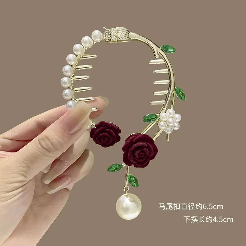 Double Rose ball buckle Korean hairclip - KE551