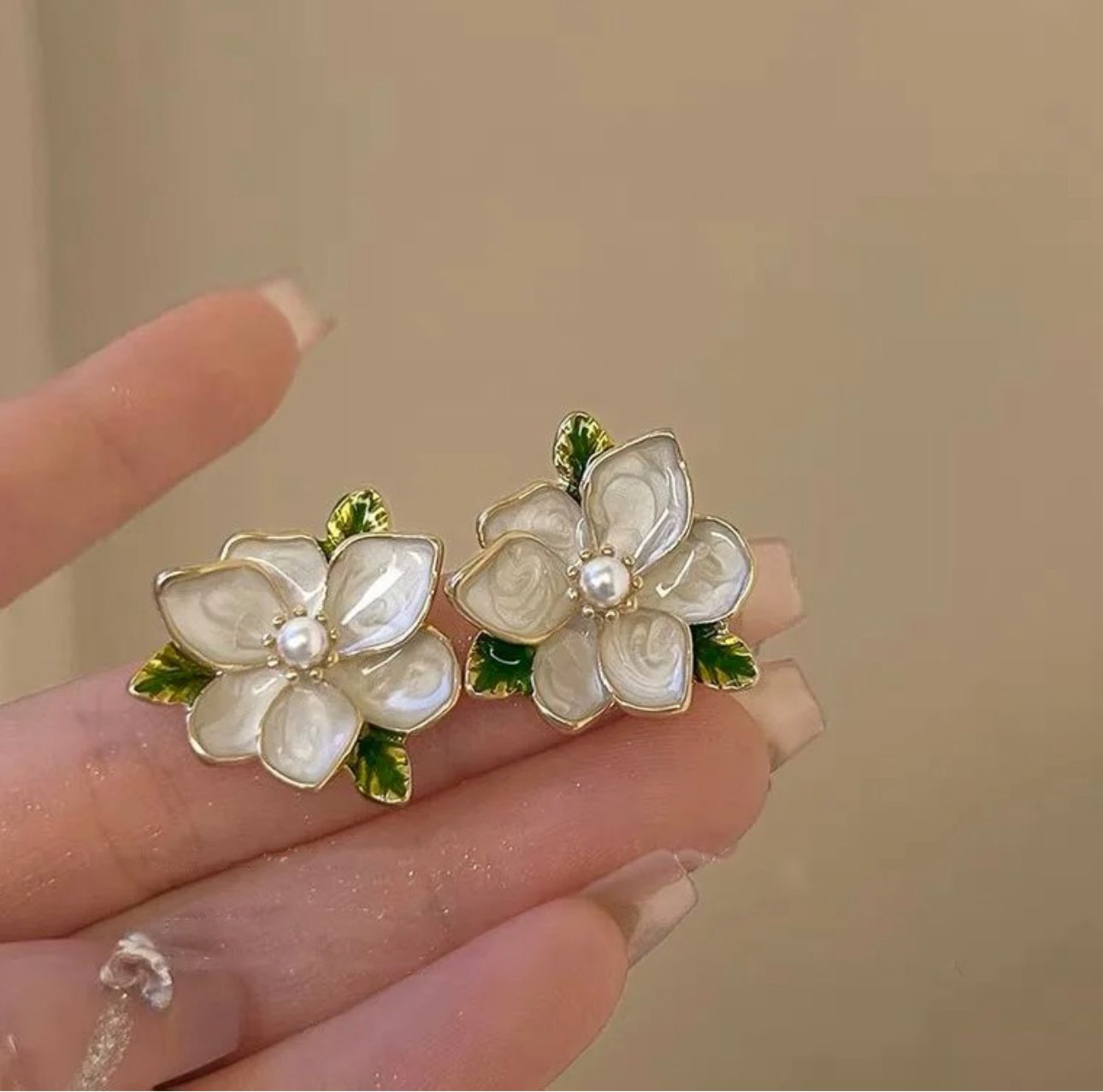 Delicate Enamel Camelia Floral Korean Studs - KE373 - Sai Harshith's Trendy Collections