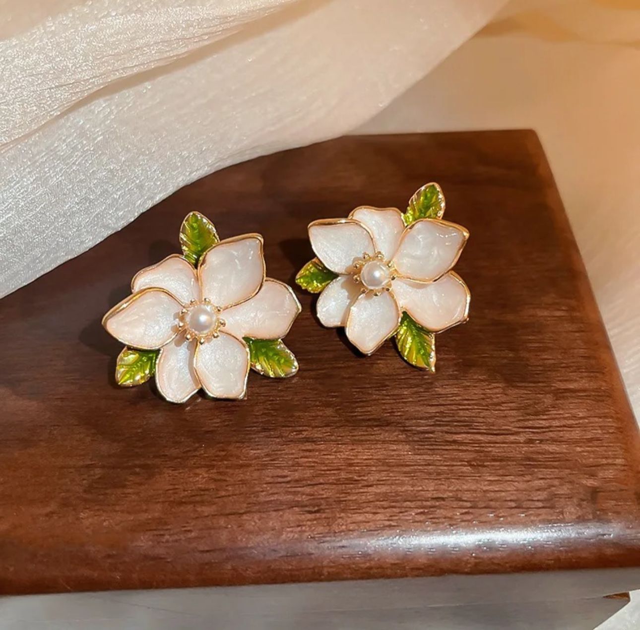 Delicate Enamel Camelia Floral Korean Studs - KE373 - Sai Harshith's Trendy Collections