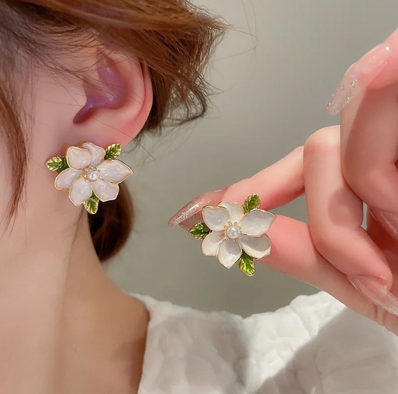 Delicate Enamel Camelia Floral Korean Studs - KE373 - Sai Harshith's Trendy Collections
