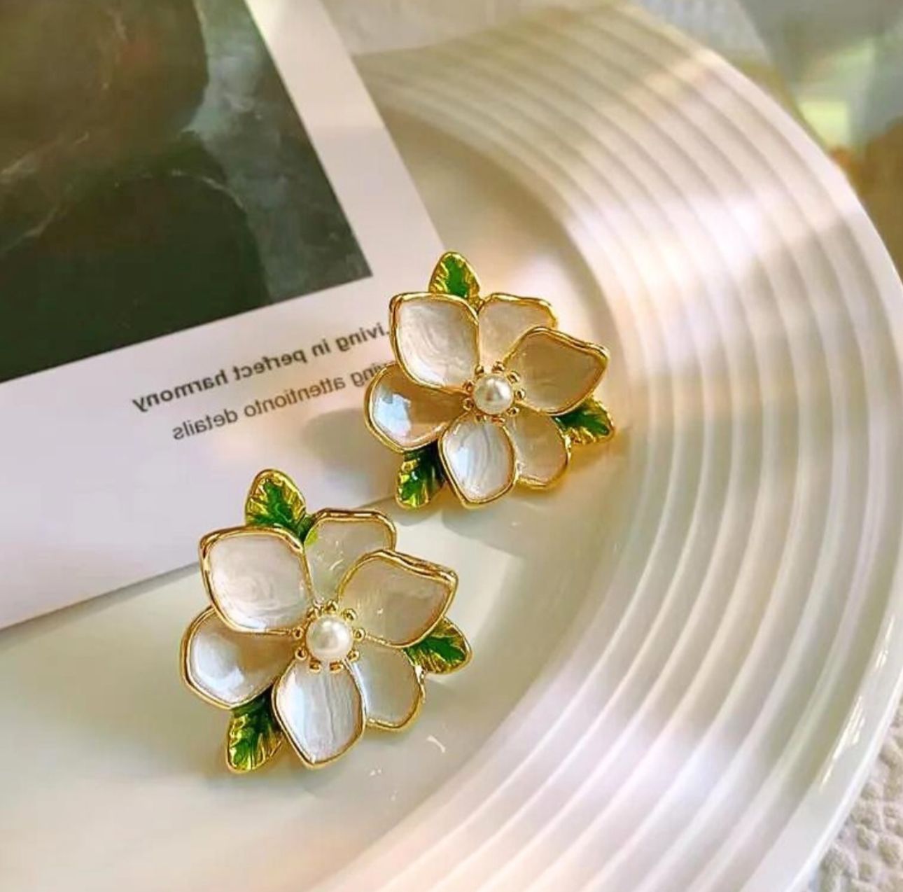 Delicate Enamel Camelia Floral Korean Studs - KE373 - Sai Harshith's Trendy Collections