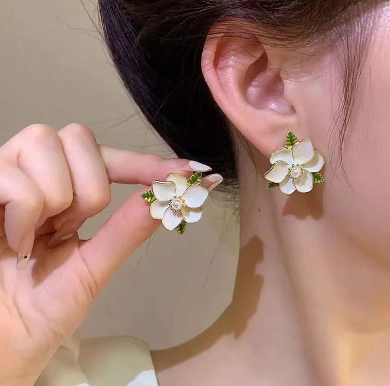Delicate Enamel Camelia Floral Korean Studs - KE373 - Sai Harshith's Trendy Collections
