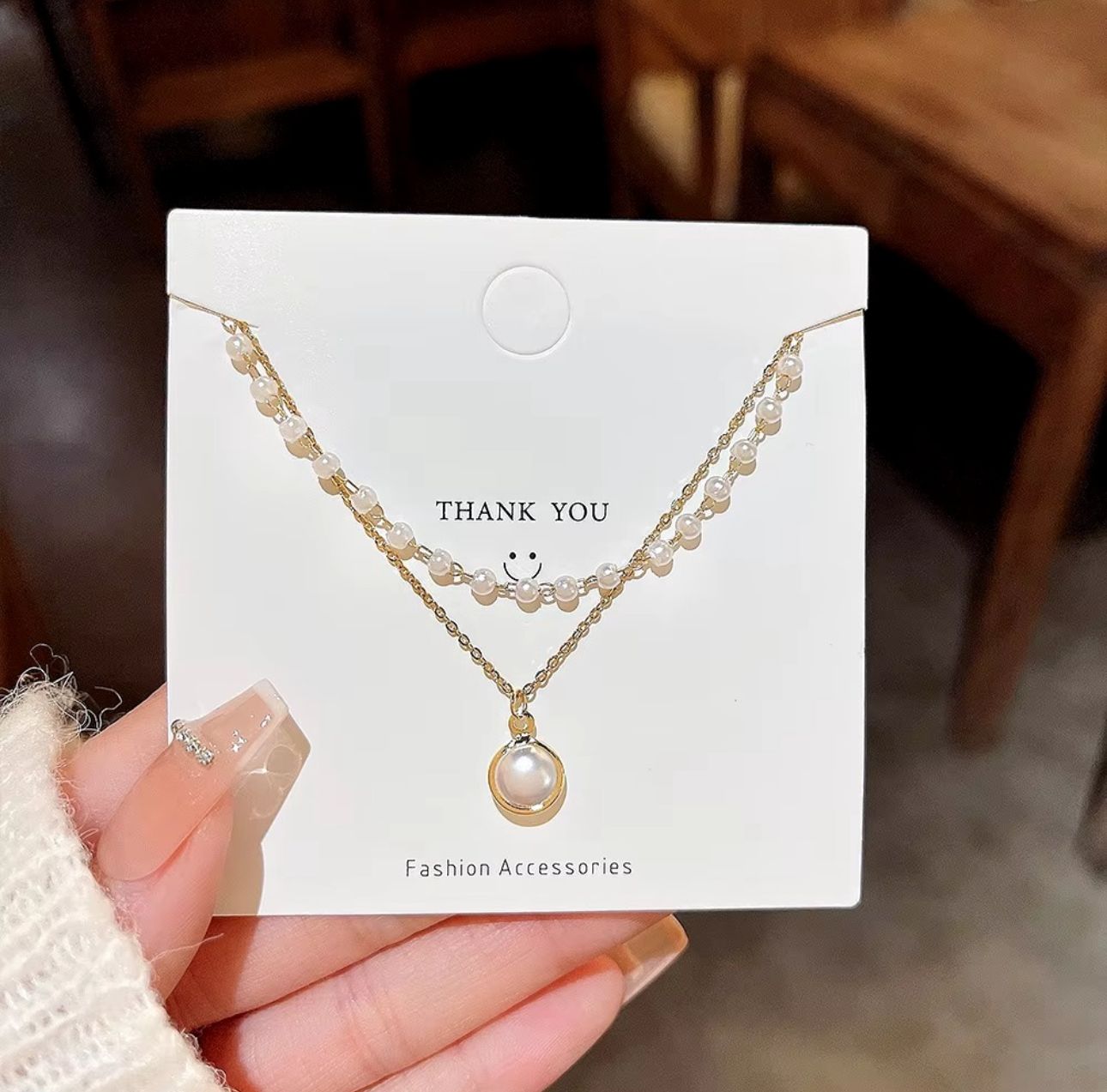 Pearl Drop Double Layer Pearl Chain Necklace - KE374 - Sai Harshith's Trendy Collections